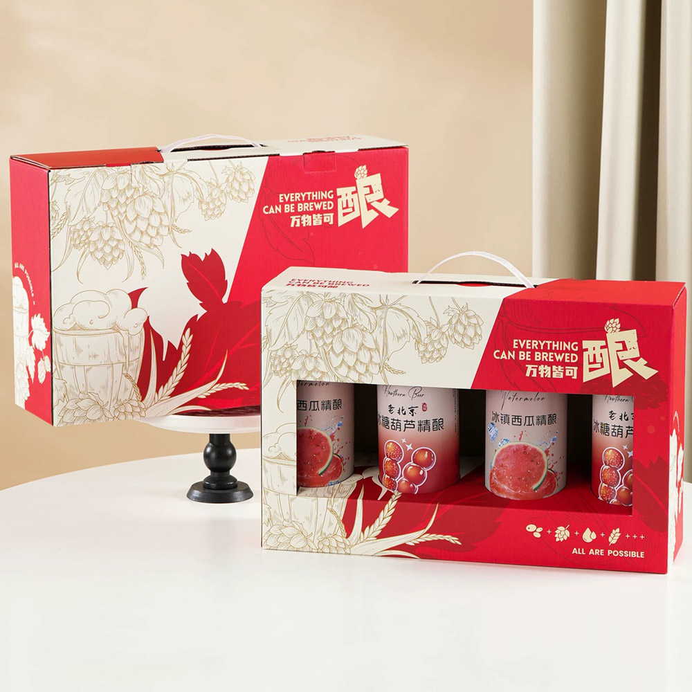eco-friendly paperboard beer carrier box with window design