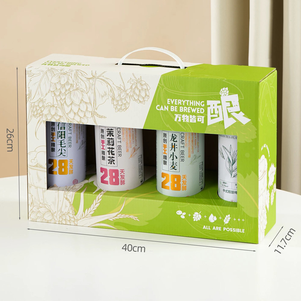 eco-friendly paperboard beer carrier box with window design