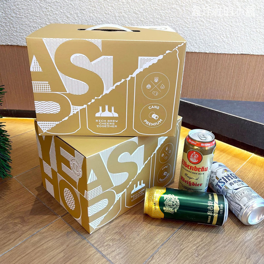 eco-friendly kraft paperboard beer carrier box with handle
