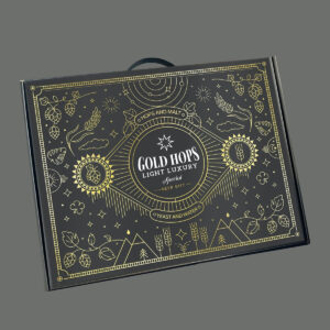luxury black paperboard beer gift box with gold foil stamping