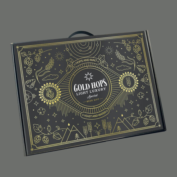 Black Paperboard Beer Gift Box with Gold Foil