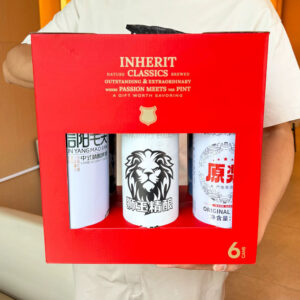 eco-friendly red paperboard beer gift carrier box with window display for six cans