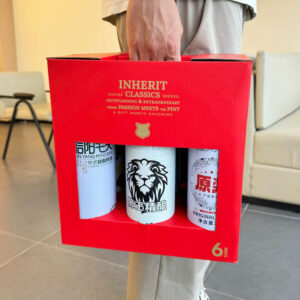 eco-friendly red paperboard beer gift carrier box with window display for six cans