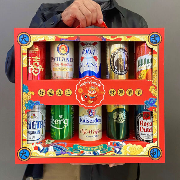 Paperboard Beer Gift Box with Window and Carry Handle