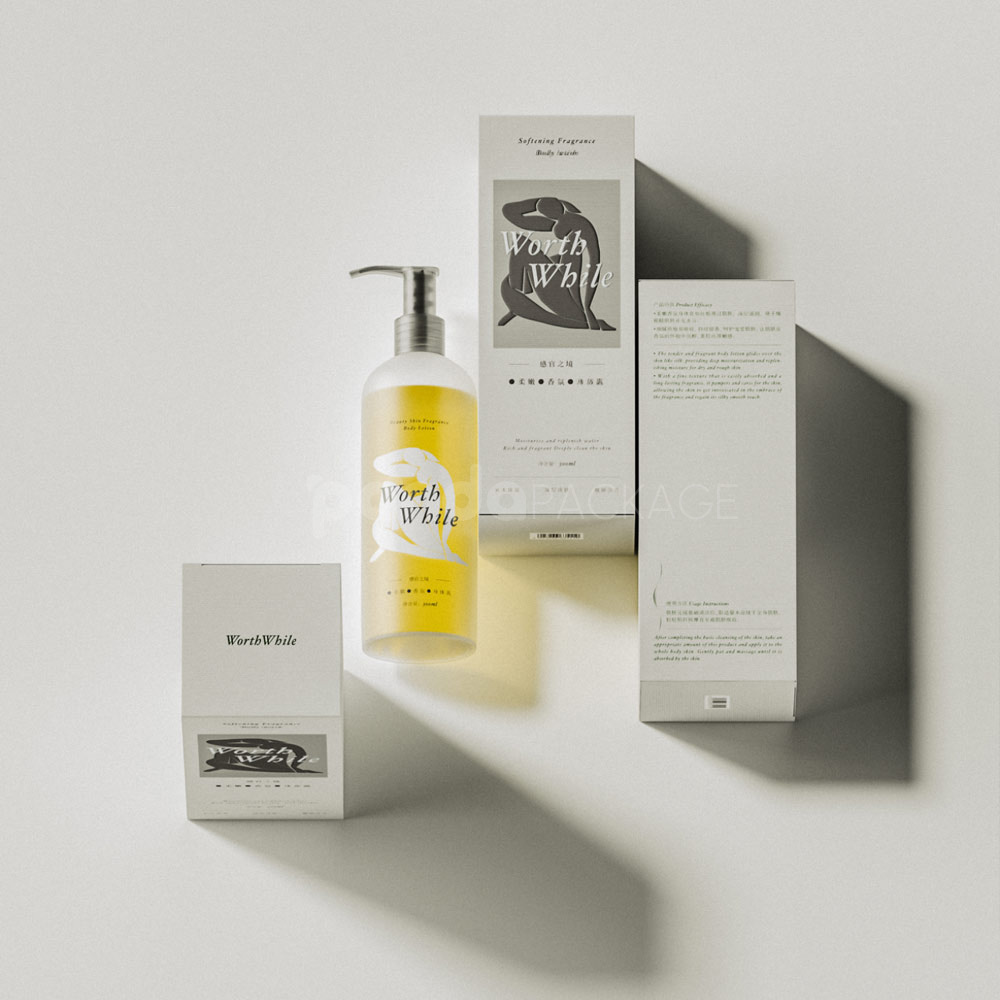 white paperboard packaging box for cosmetic lotion and body wash