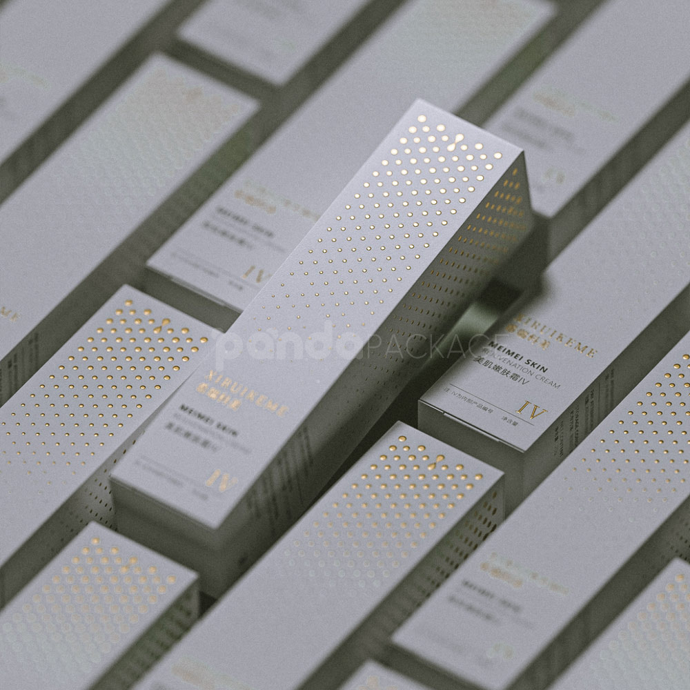 white paperboard cosmetic box with gold foil stamping for skincare cream