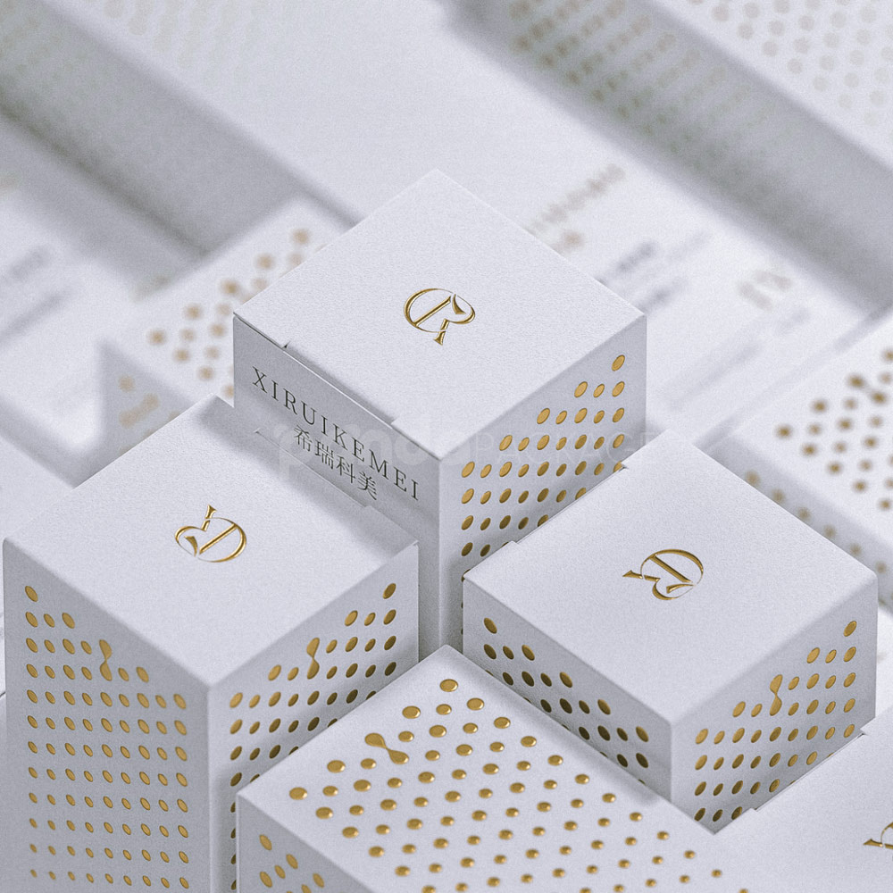 white paperboard cosmetic box with gold foil stamping for skincare cream