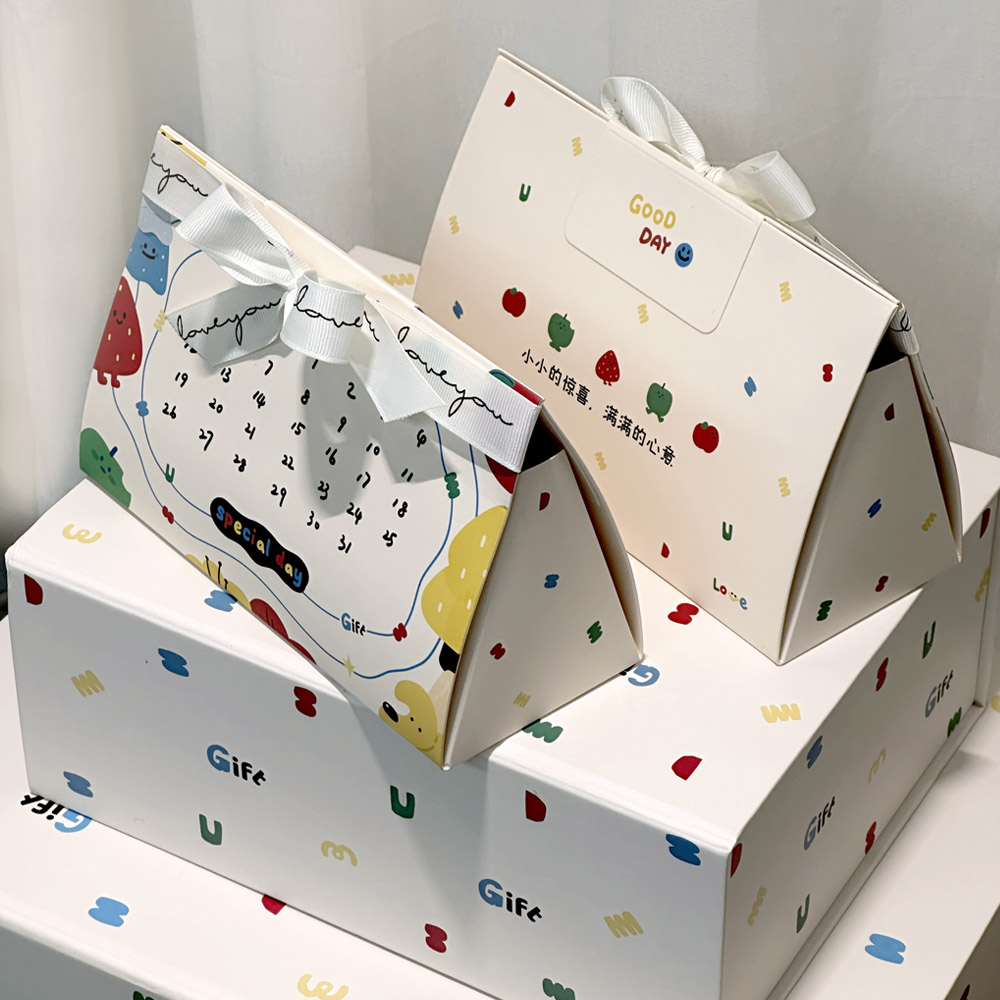 decorative paperboard gift box with ribbon for candy packaging
