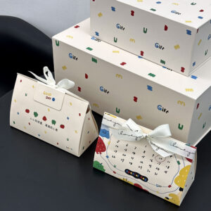 decorative paperboard gift box with ribbon for candy packaging