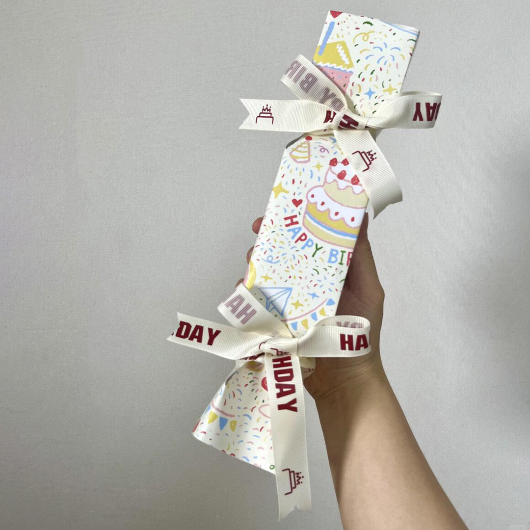 birthday themed paperboard gift box with ribbon for candy and sweets packaging