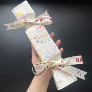 birthday themed paperboard gift box with ribbon for candy and sweets packaging