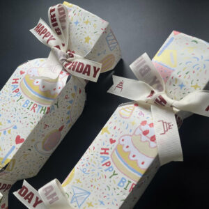 birthday themed paperboard gift box with ribbon for candy and sweets packaging