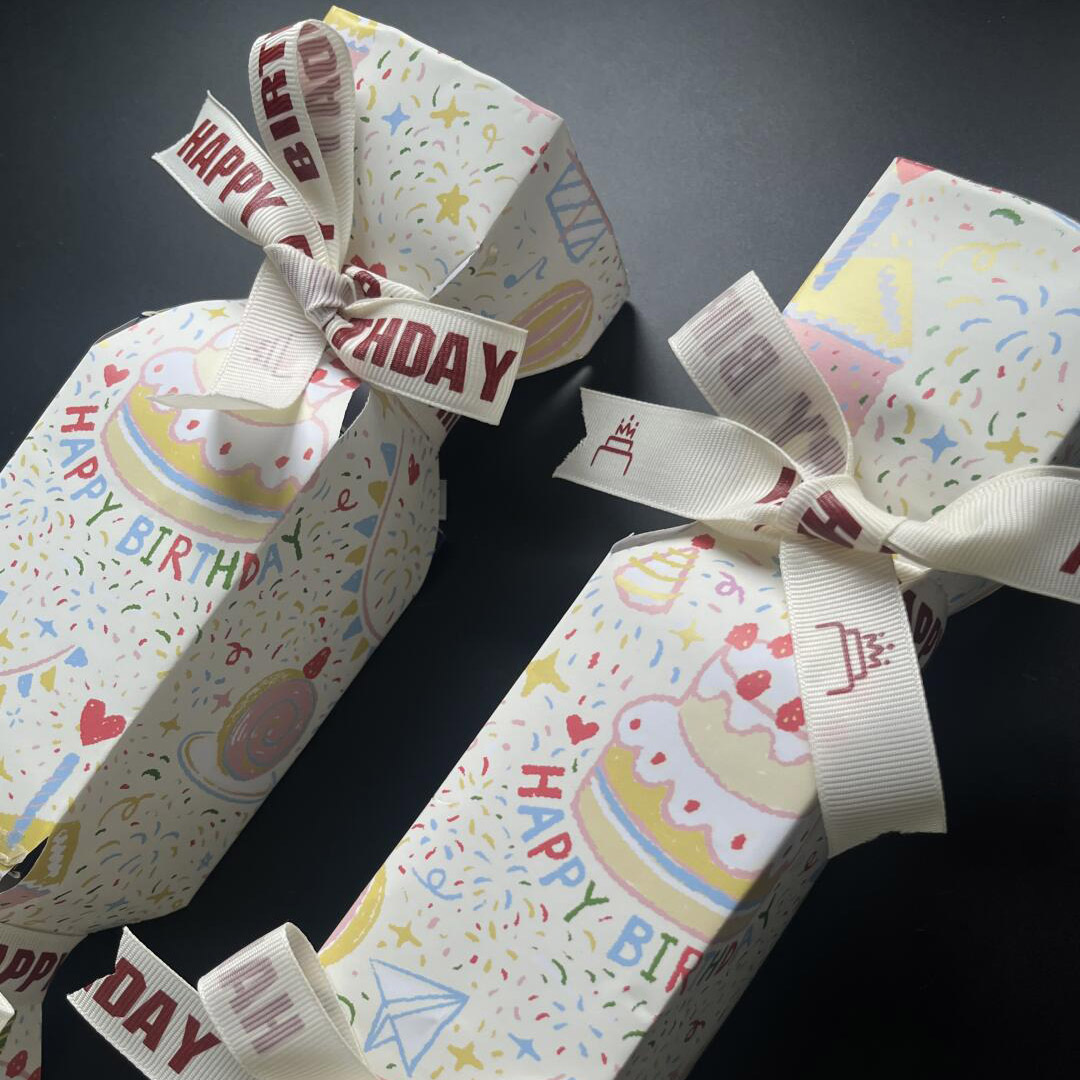 birthday themed paperboard gift box with ribbon for candy and sweets packaging