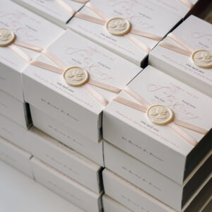 elegant white paperboard gift box with ribbon for wedding candy packaging