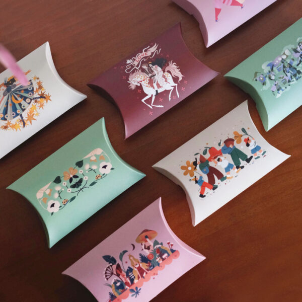 Elegant Pillow Candy Box with Colorful Printed Design