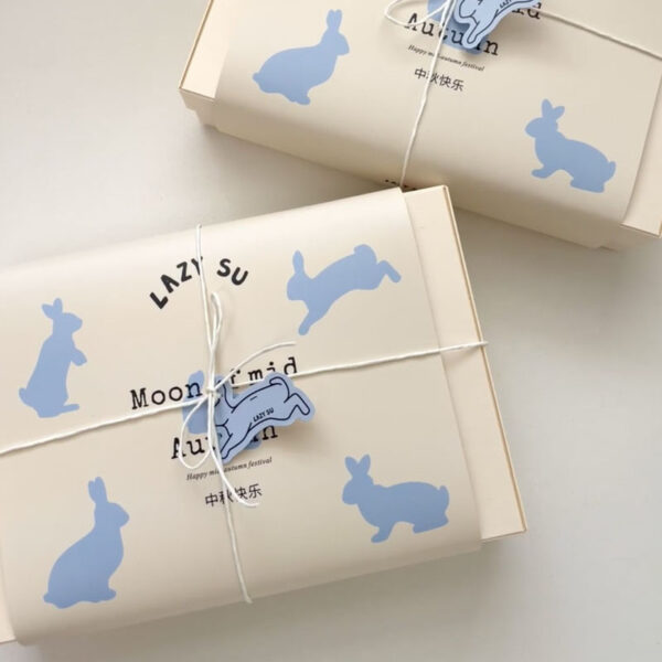 Festive Paperboard Mooncake Box with Rabbit Print Design