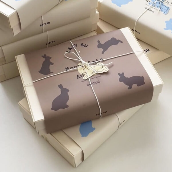 Festive Paperboard Mooncake Box with Rabbit Print Design