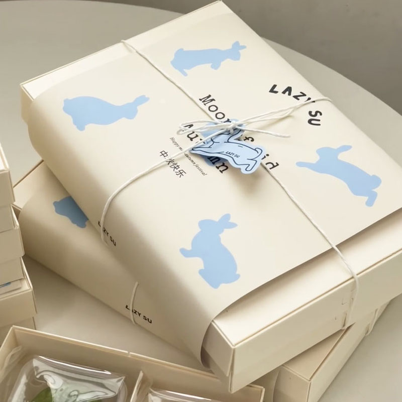 eco-friendly paperboard mooncake gift box with rabbit pattern