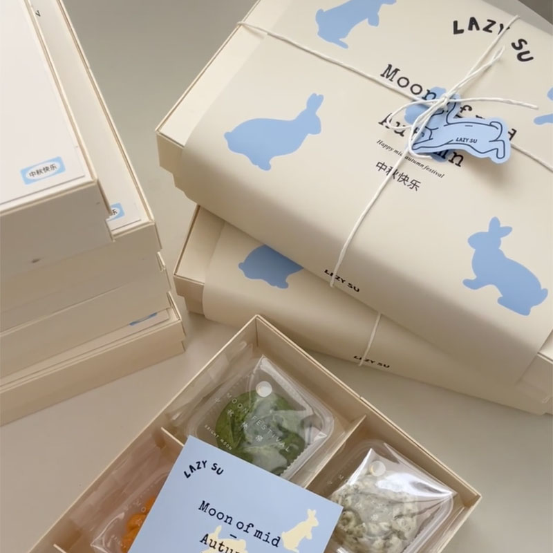 eco-friendly paperboard mooncake gift box with rabbit pattern