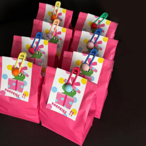 rose red candy paper bags with cartoon gift tags for sweets packaging