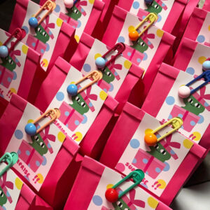 rose red candy paper bags with cartoon gift tags for sweets packaging