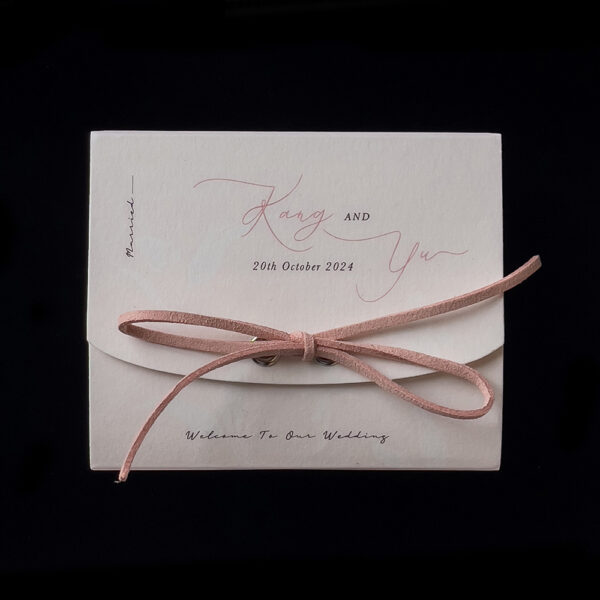 Ivory Wedding Candy Box with Rose Suede Cord