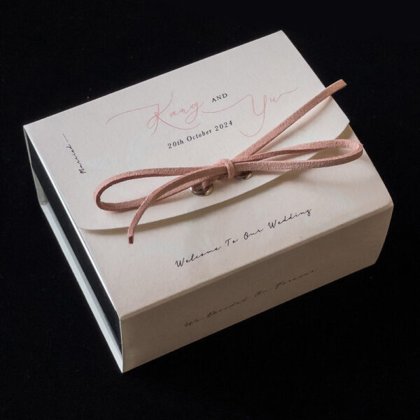 Ivory Wedding Candy Box with Rose Suede Cord