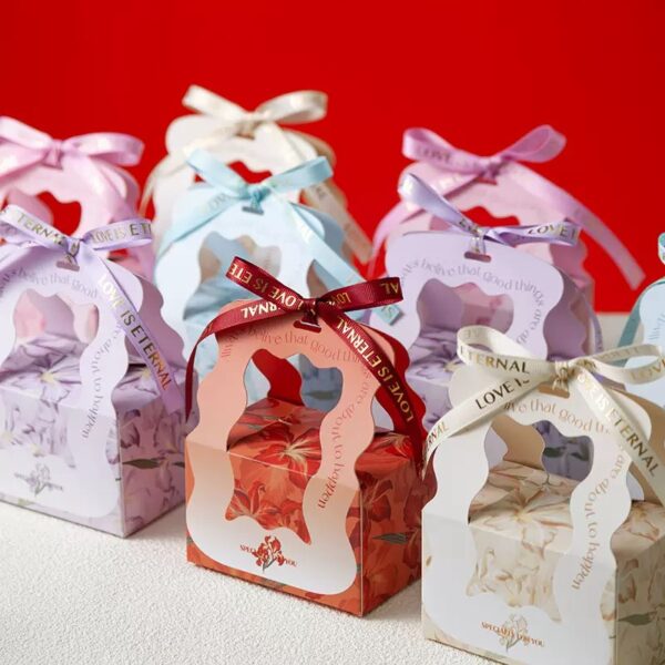 Colorful Paperboard Candy Box with Ribbon Handle Design