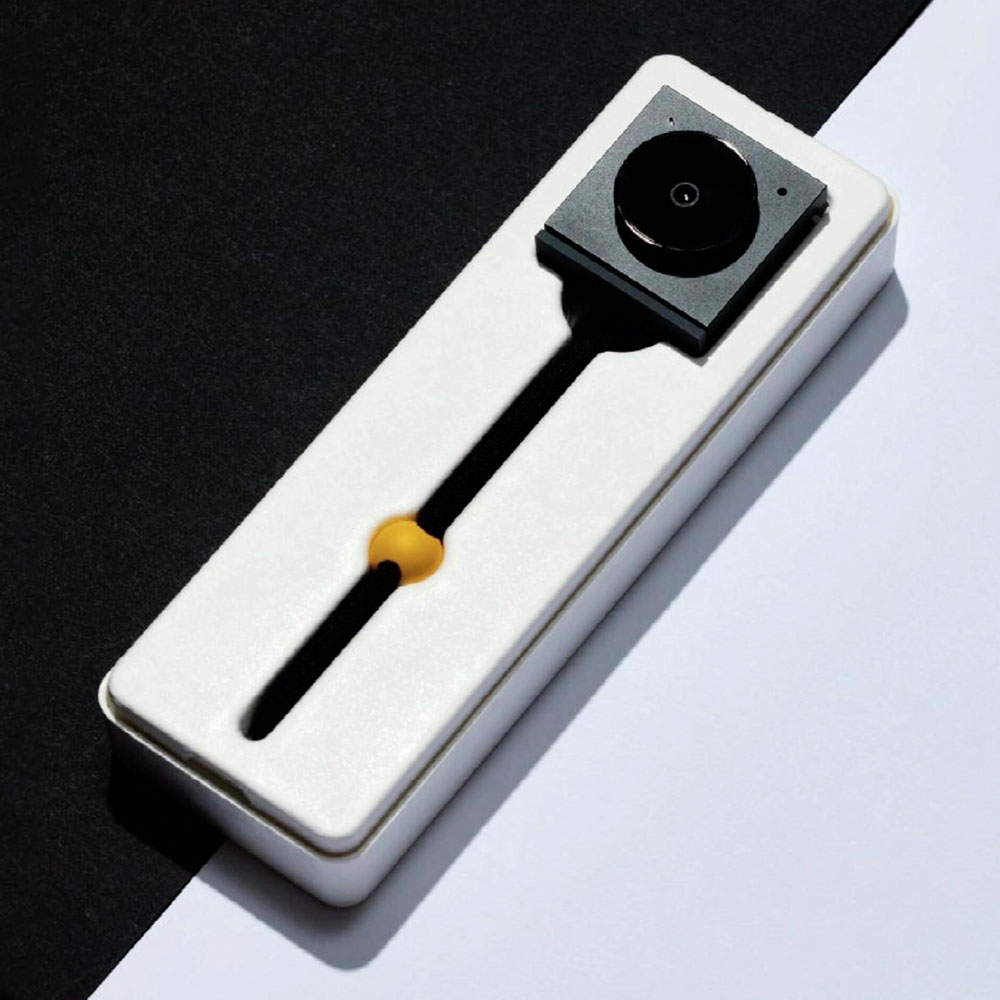 white rigid box with yellow sleeve for compact electronic devices
