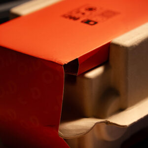 eco-friendly molded pulp electronic packaging with printed sleeve