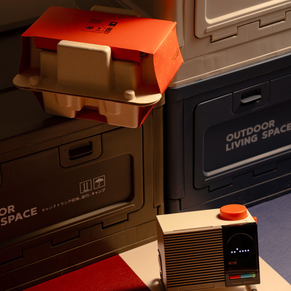eco-friendly molded pulp electronic packaging with printed sleeve