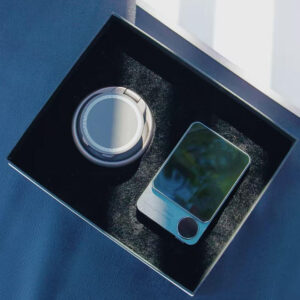 white rigid box with silver foil logo for premium electronic packaging