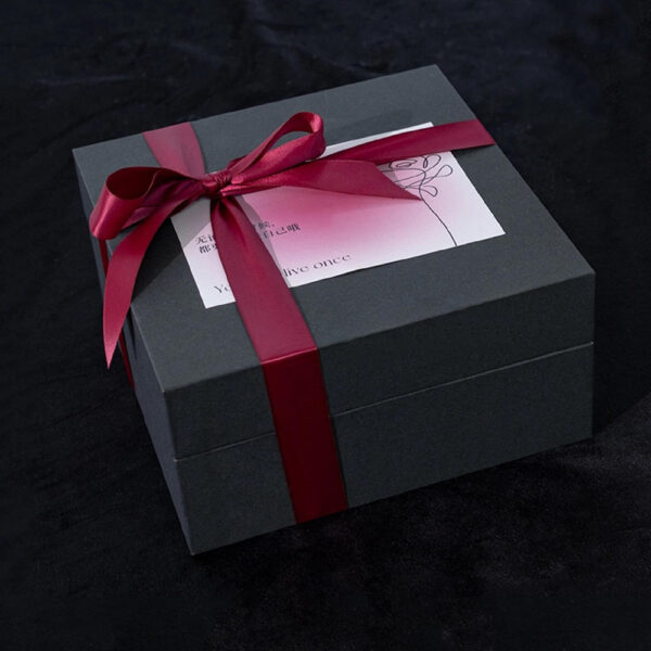 Black Hinged Rigid Box with Ribbon for Electronic Gifts