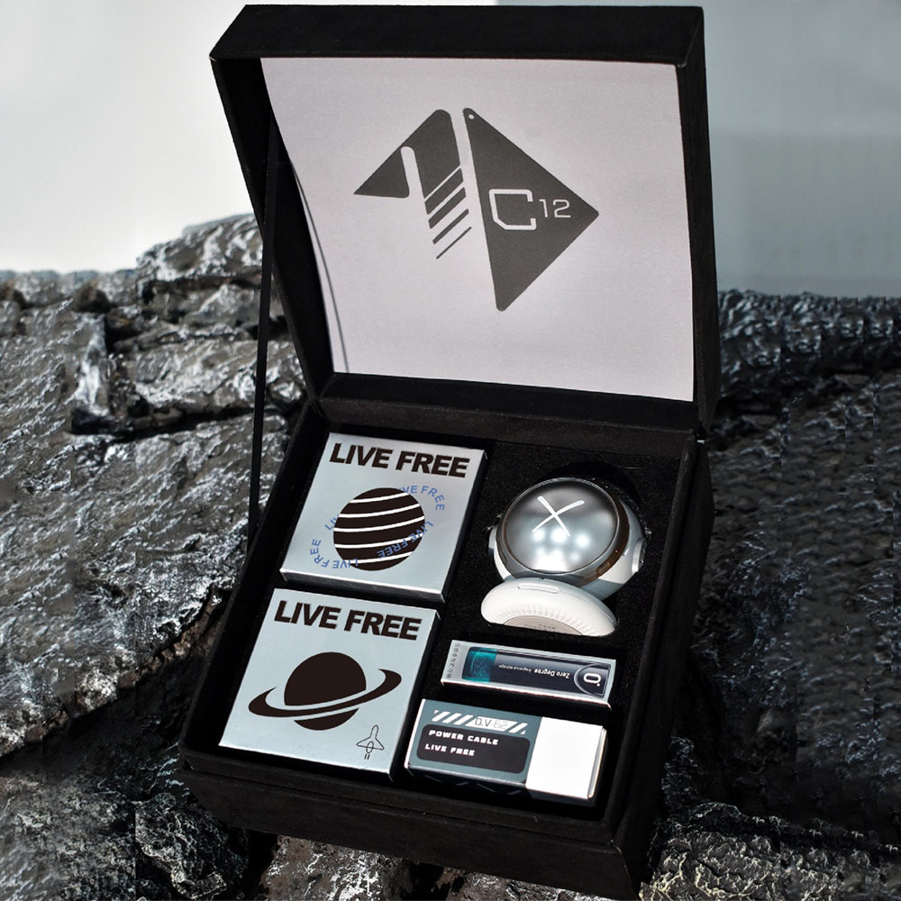 black hinged rigid box with ribbon for premium electronic gift packaging