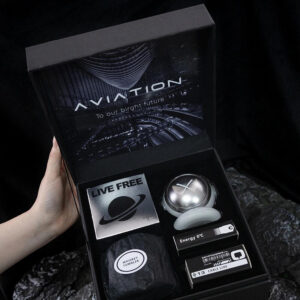 black hinged rigid box with ribbon for premium electronic gift packaging