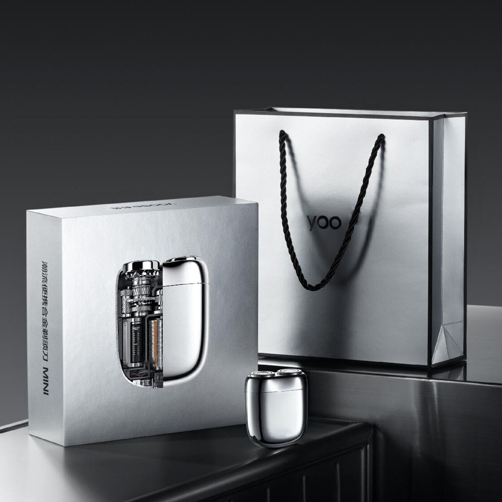 rigid paperboard packaging box with metallic finish for mini shaver