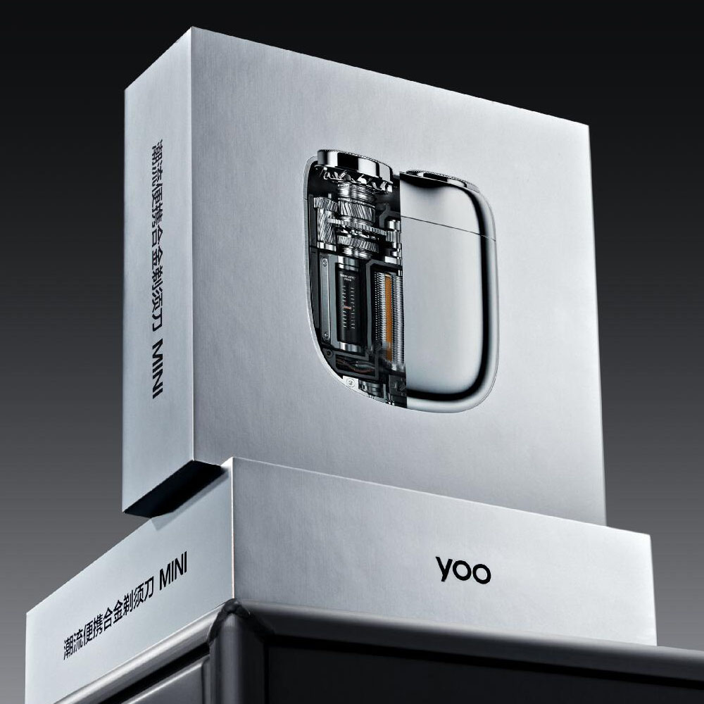 rigid paperboard packaging box with metallic finish for mini shaver