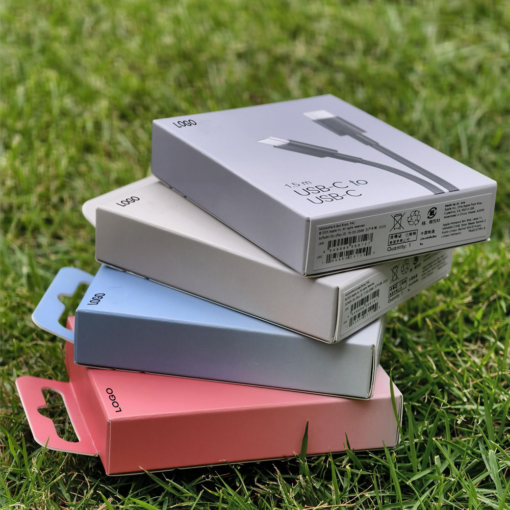 colorful tuck top paperboard retail box for USB-C charging cable packaging