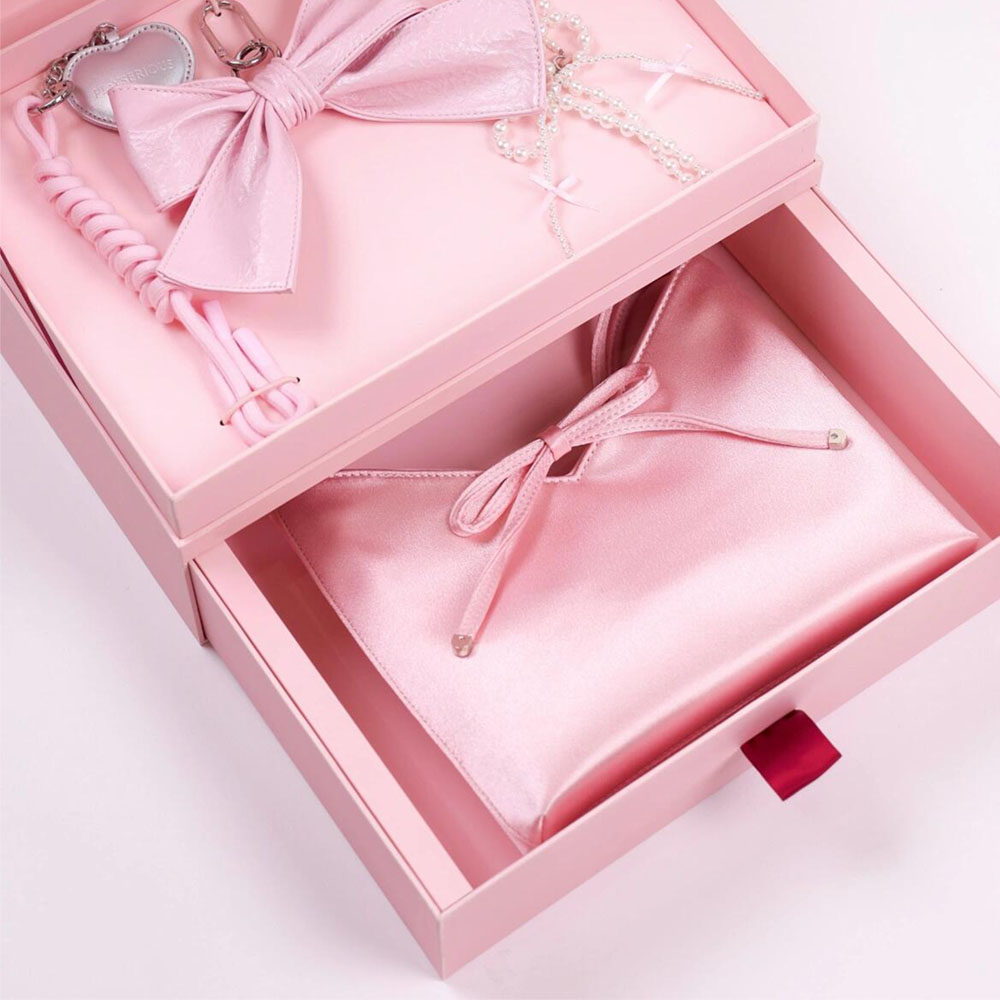 luxury pink rigid drawer gift box for holiday packaging and premium gifts