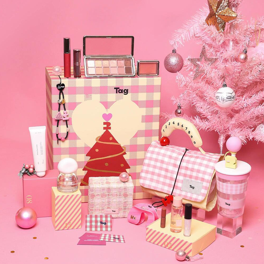 luxury pink advent calendar packaging with numbered surprise drawers