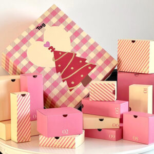 luxury pink advent calendar packaging with numbered surprise drawers