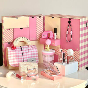 luxury pink advent calendar packaging with numbered surprise drawers