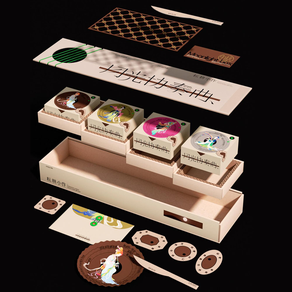 luxury lid and base mooncake gift box with traditional Chinese artwork