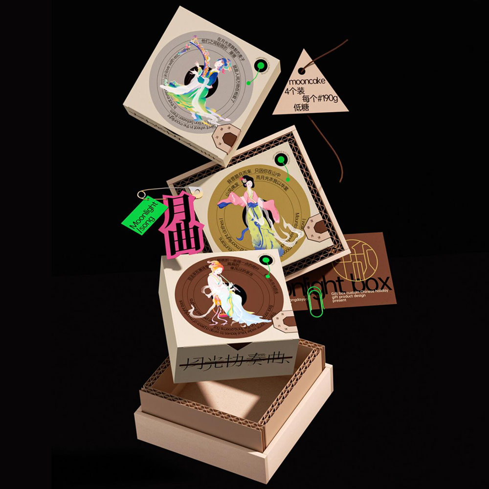 luxury lid and base mooncake gift box with traditional Chinese artwork