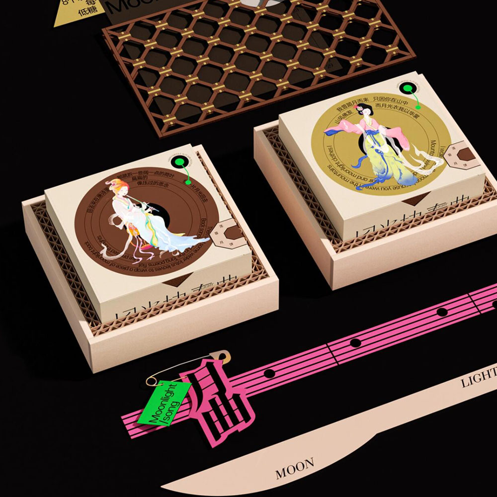 luxury lid and base mooncake gift box with traditional Chinese artwork