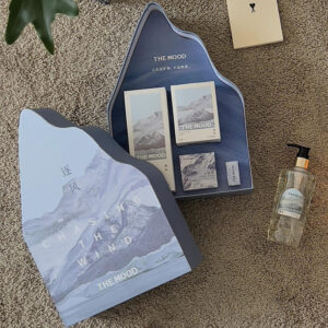 luxury mountain-shaped rigid gift box with landscape design for skincare and festival gifts