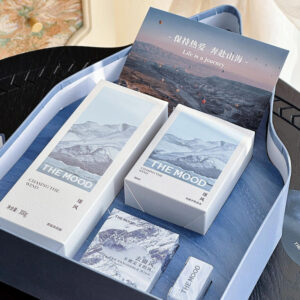 luxury mountain-shaped rigid gift box with landscape design for skincare and festival gifts