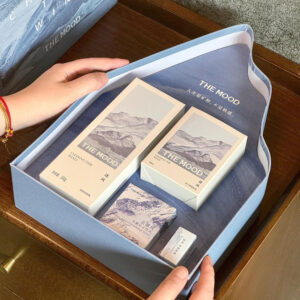 luxury mountain-shaped rigid gift box with landscape design for skincare and festival gifts