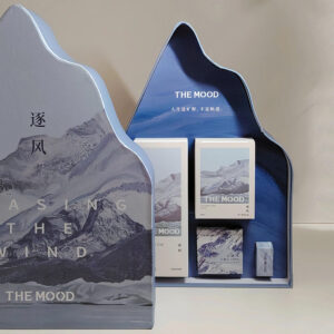 luxury mountain-shaped rigid gift box with landscape design for skincare and festival gifts