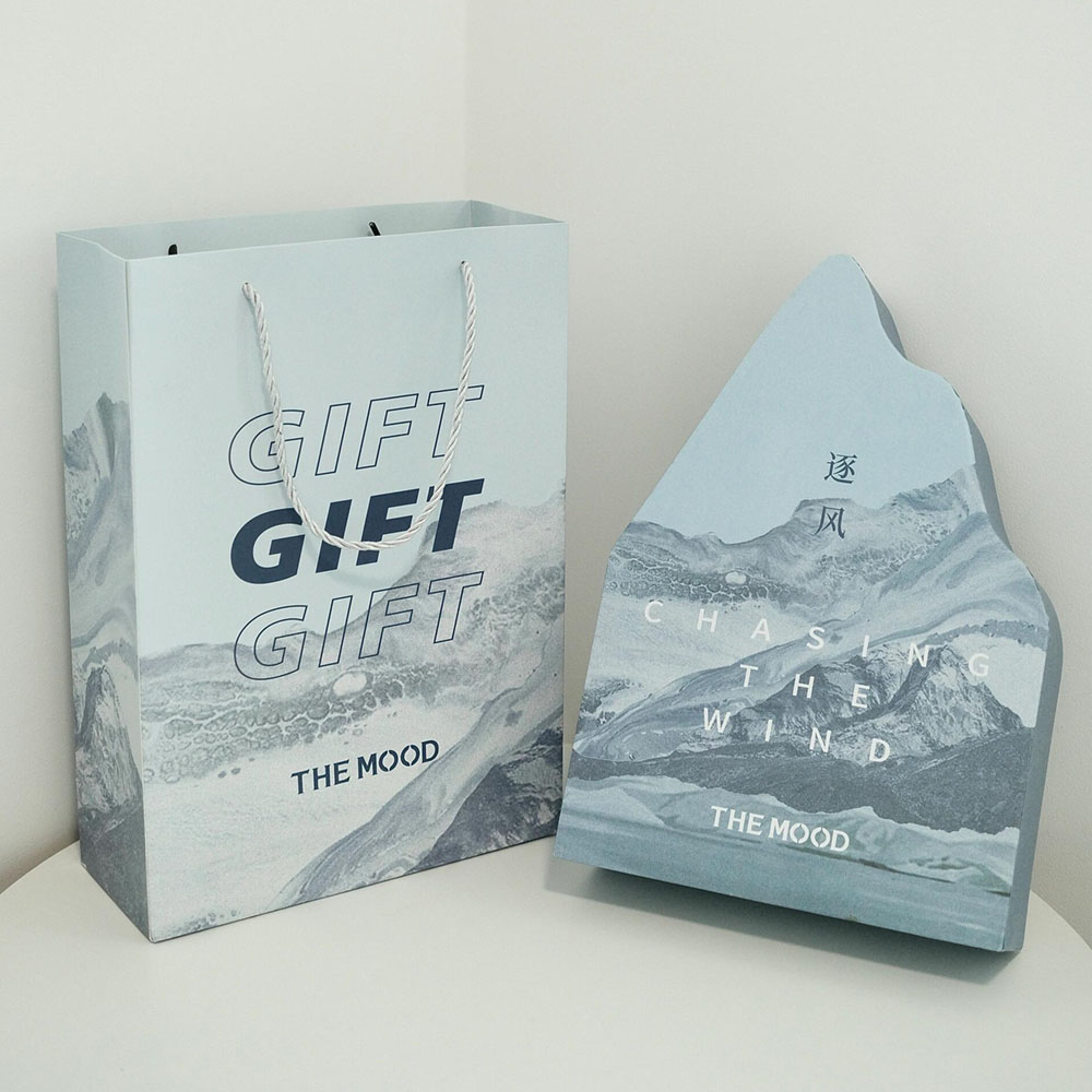 luxury mountain-shaped rigid gift box with landscape design for skincare and festival gifts